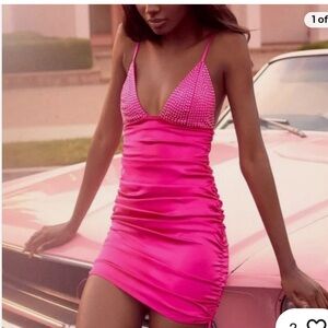 For Love And Lemons Mirage Mirrord Hot Pink Mini Dress or Lingerie M NWT